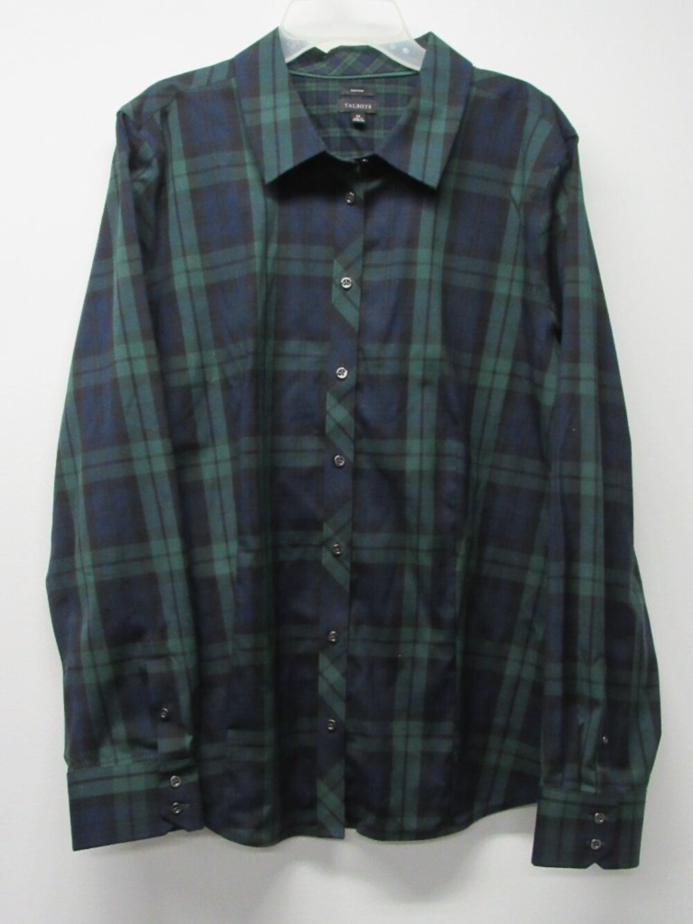 Talbots Non Iron Green Blue Blackwatch Tatan Plaid Blouse Shirt Women's sz 14